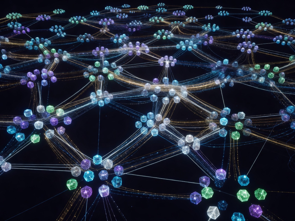 Cryptographic nodes linked in a decentralized network visualization