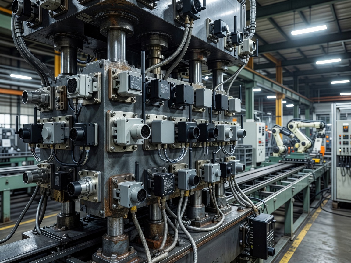 Industrial IoT sensors mounted on manufacturing equipment